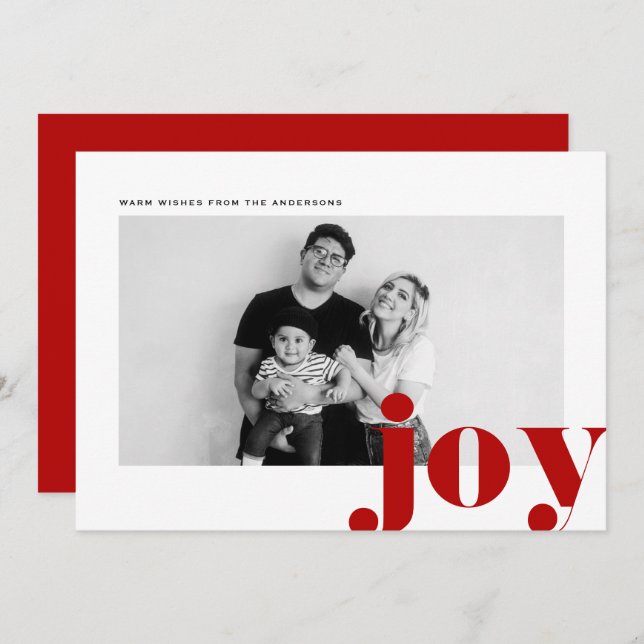 Red Joy Bold Typography Modern Photo Christmas Holiday Card (Front/Back)