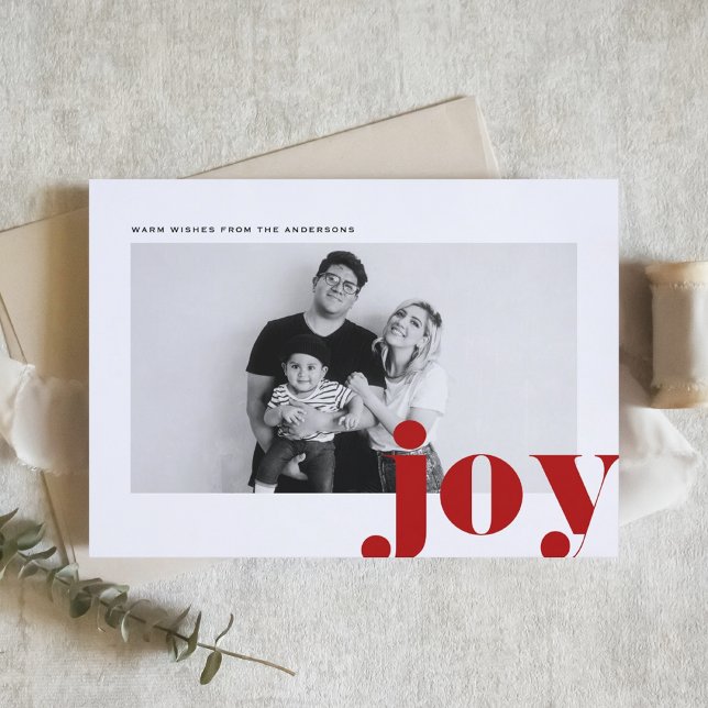 Red JOY Bold Typography Modern Photo Christmas Holiday Card (Creator Uploaded)