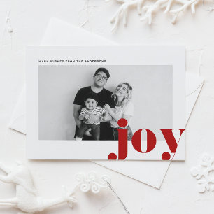 Red Joy Bold Typography Modern Photo Christmas Holiday Postcard