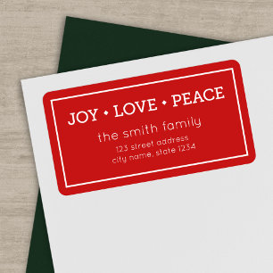 Red Joy Love Peace Modern Holiday Address Label