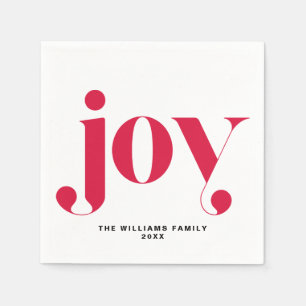 Red Joy Modern Typography Personalized Holiday Napkin
