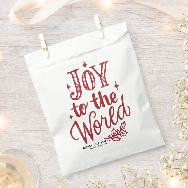 Red Joy to the World Christmas Lettering Favour Bag (Clipped)