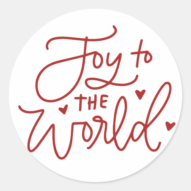 Red Joy To The World Lettering Christmas Classic Round Sticker (Front)