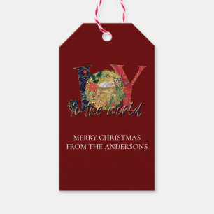 Red Joy To The World Nativity Your message Gift Tags