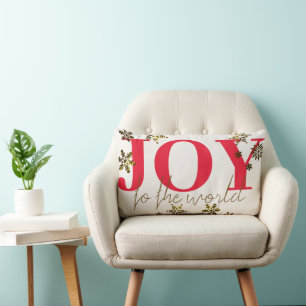 Red Joy To The World Snow Flakes Lumbar Pillow