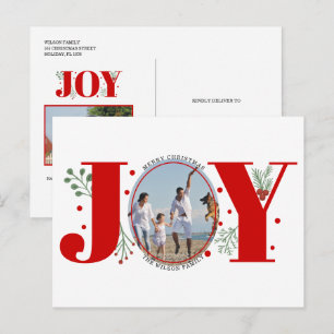 Red Joy with berries Christmas holiday photo Postcard