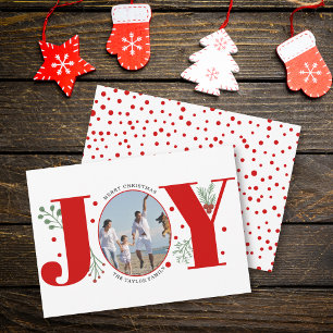 Red Joy with berries Christmas photo Holiday Card