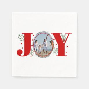 Red Joy with berries Christmas photo Holiday Napkin