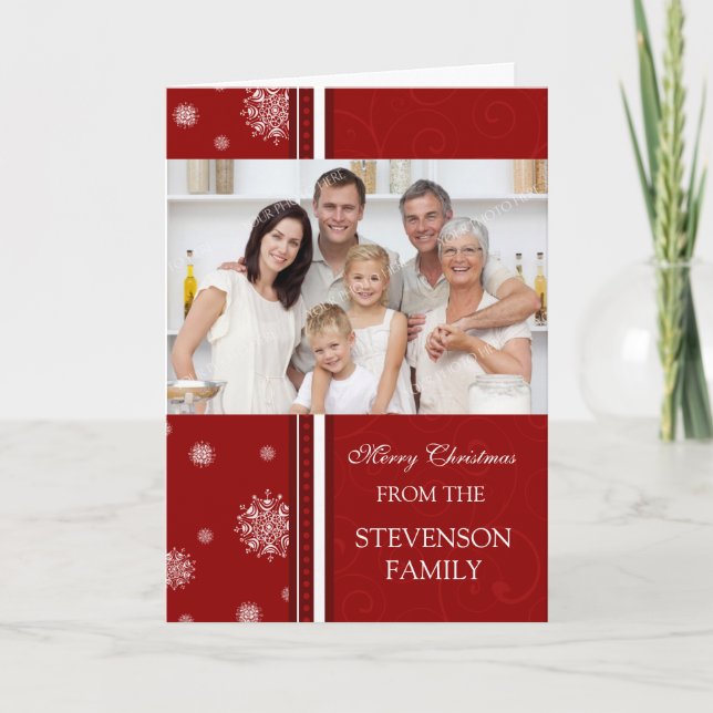 Red Joyer Noël Snowflakes Carte photo (Devant)