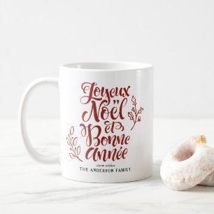 Red Joyeux Noël and Bonne Année Calligraphy Coffee Mug