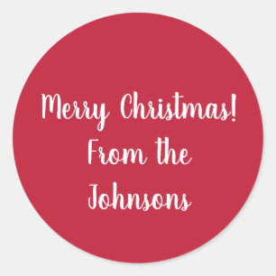 Red Joyeux Noël De Nom De Famille Étiquette Cadeau