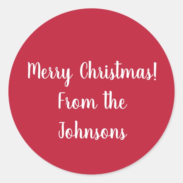 Red Joyeux Noël De Nom De Famille Étiquette Cadeau (Devant)