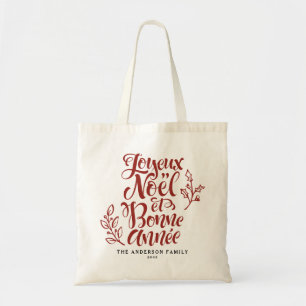 Red Joyeux Noël et Bonne Année Modern Script Tote Bag