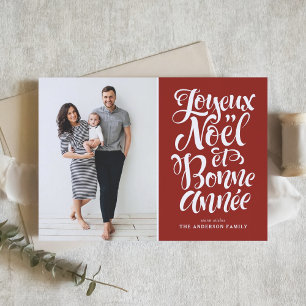 Red Joyeux Noël et Bonne Année Script Photo Holiday Card