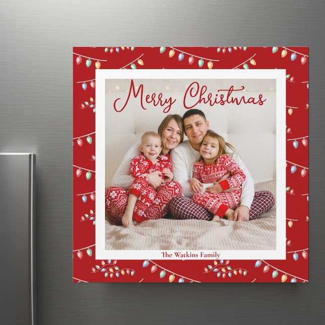 Red Joyeux Noël lumières mignonne carte magnétique (Créateur téléchargé)