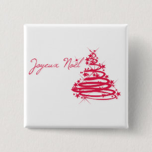 Red Joyeux Noël with Christmas Tree 2 Inch Square Button