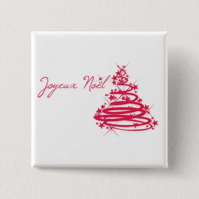 Red Joyeux Noël with Christmas Tree 2 Inch Square Button (Front)