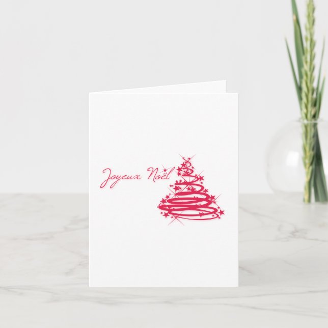 Red Joyeux Noël with Christmas Tree Holiday Card (Front)