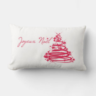 Red Joyeux Noël with Christmas Tree Lumbar Pillow