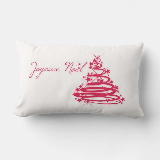 Red Joyeux Noël with Christmas Tree Lumbar Pillow (Front)