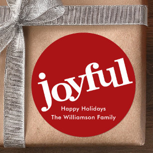 Red Joyful Bold Typography Simple Modern Christmas Classic Round Sticker