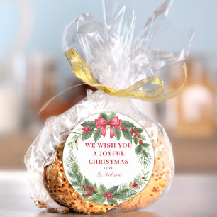 Red Joyful Christmas Wreath  Classic Round Sticker