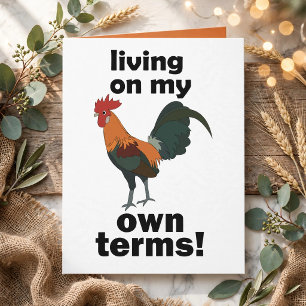Red Junglefowl Living On My Own Terms Rooster Card