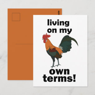 Red Junglefowl Living On My Own Terms Rooster Postcard