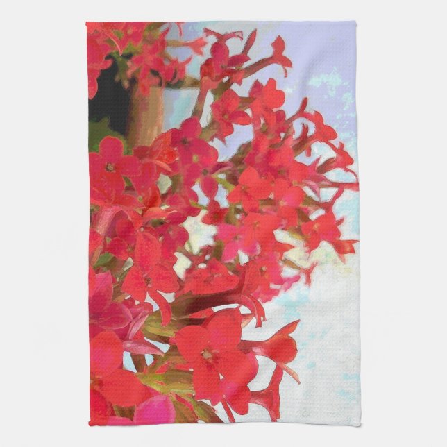 Red Kalanchoe Flowers Kitchen Towel (Vertical)