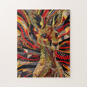 Red Kangaroo in Aborigine Dot Art Style Jigsaw Puzzle