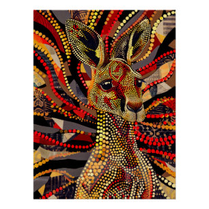 Red Kangaroo in Aborigine Dot Art Style Poster