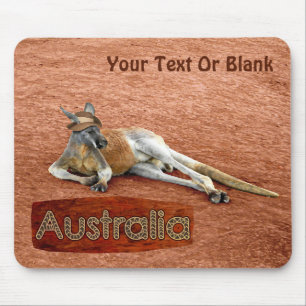 Red Kangaroo In Slouch Hat Mouse Pad