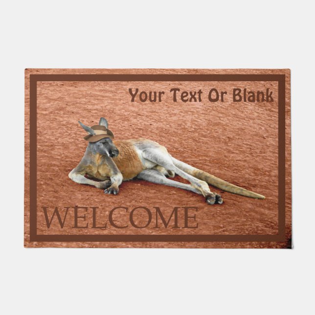 Red Kangaroo In Slouch Hat - Welcome Doormat (Front)
