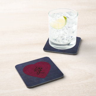 Red Kanji Love Washi Heart Coaster