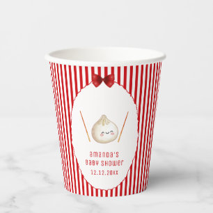 Red Kawaii Girl Bow Asian Dumpling Baby Shower Paper Cups