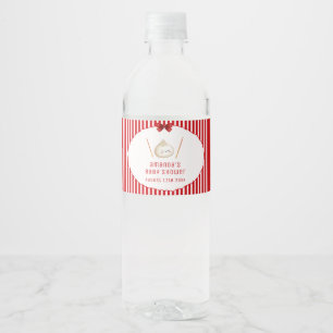Red Kawaii Girl Bow Asian Dumpling Baby Shower Water Bottle Label