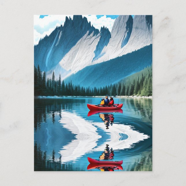 Red Kayak | Family Kayaking Together Postcard (Front)