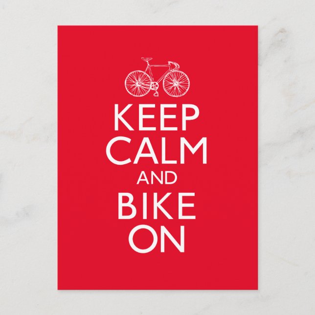 Red Keep Calm and Bike On Postcard (Front)