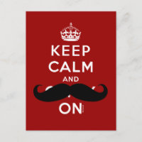 Red Keep Calm and Carry On Moustache Humour Postca