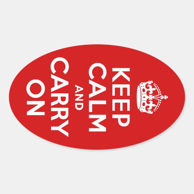 Red Keep Calm and Carry On Oval Sticker (Front)
