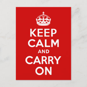Red Keep Calm and Carry On Postcard