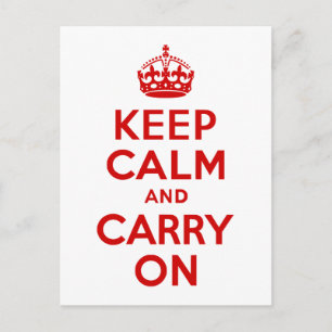 Red Keep Calm and Carry On Postcard
