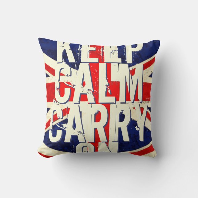 Red KEEP CALM AND Carry ON UK Pillow (Front)