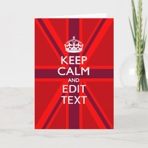 Red Keep Calm And Your Text on Union Jack Flag Card