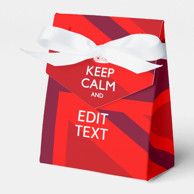 Red Keep Calm And Your Text on Union Jack Flag Favor Box (Front Side)
