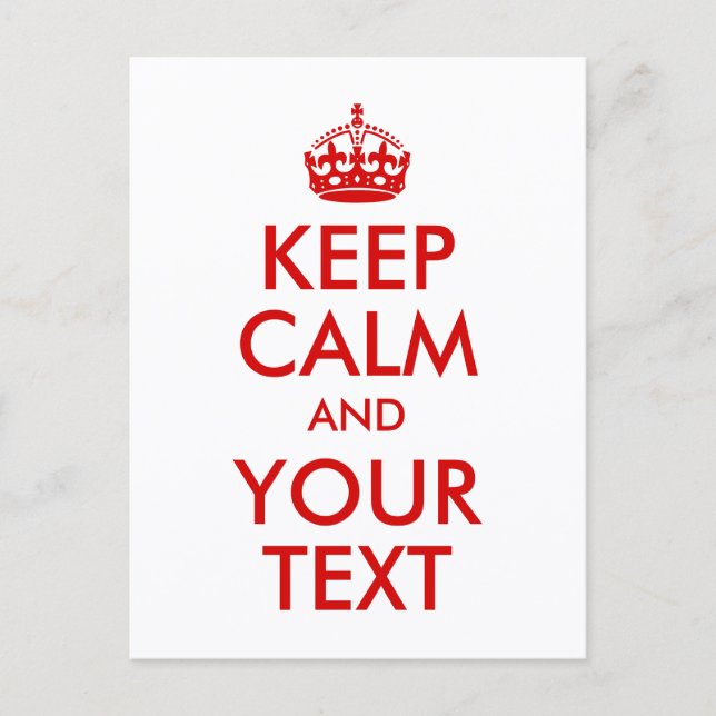 Red Keep Calm and Your Text Postcard (Front)