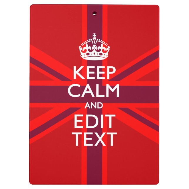 Red Keep Calm Have Your Text on Union Jack Flag Clipboard (Back)
