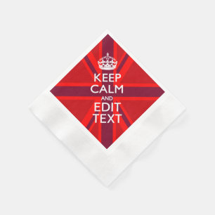 Red Keep Calm Have Your Text on Union Jack Flag Napkin
