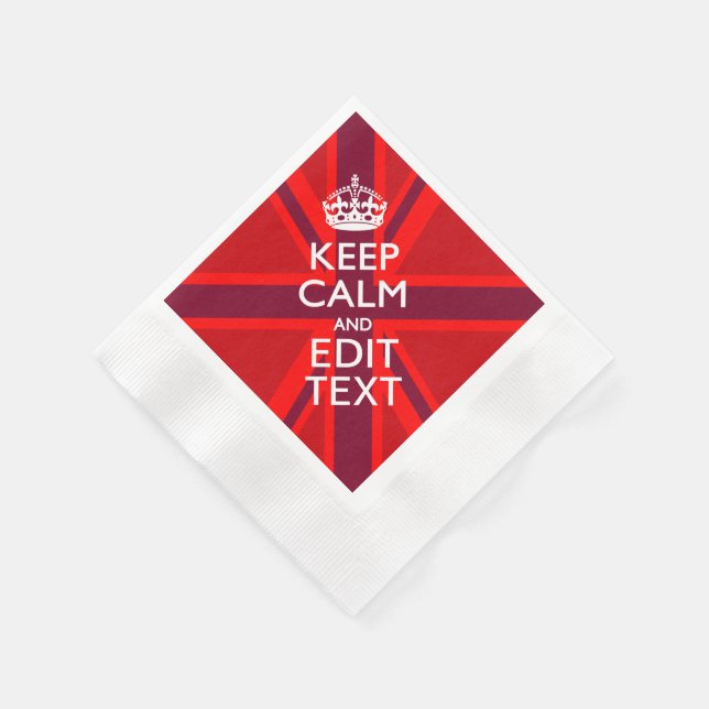 Red Keep Calm Have Your Text on Union Jack Flag Napkin (Corner)