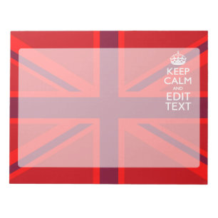 Red Keep Calm Have Your Text on Union Jack Flag Notepad
